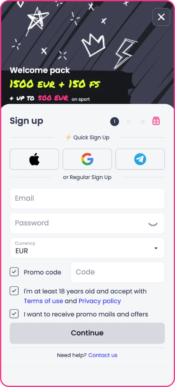 Vergeet niet om een ​​nieuw account aan te maken bij Starzino online casino.
